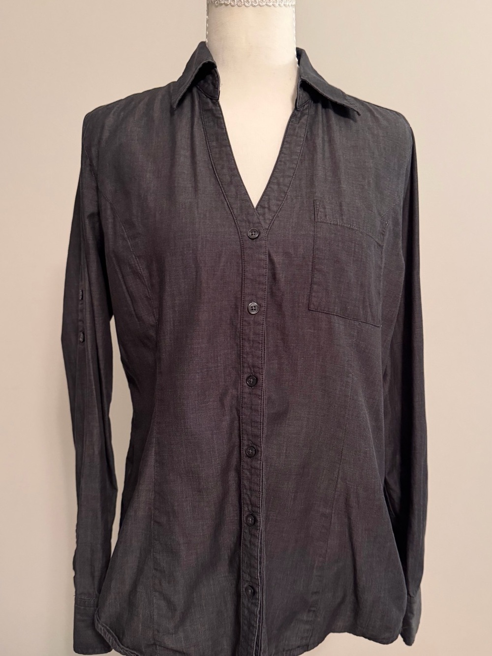 Express Women's Dark Gray Button-Down Shirt